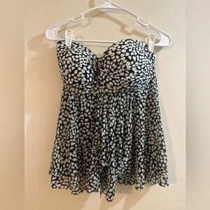 Merona Black and White Patterned Swim Strapless Top